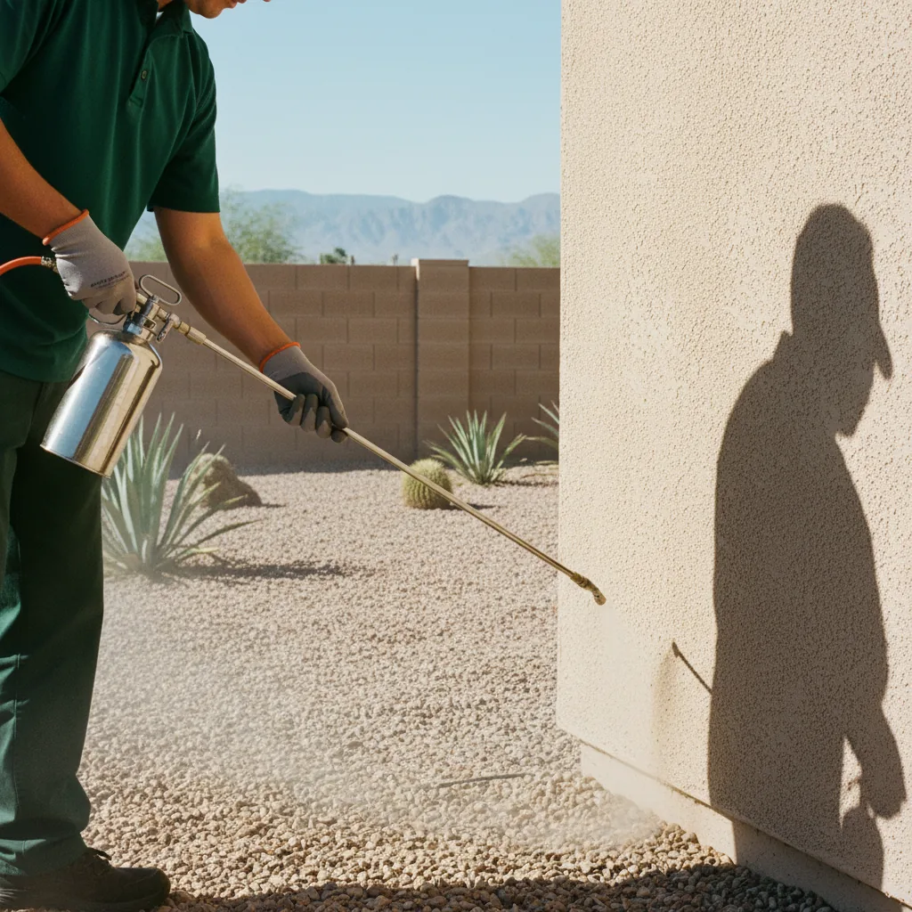 Houston pest control technician treating the perimeter of a Greater Houston home